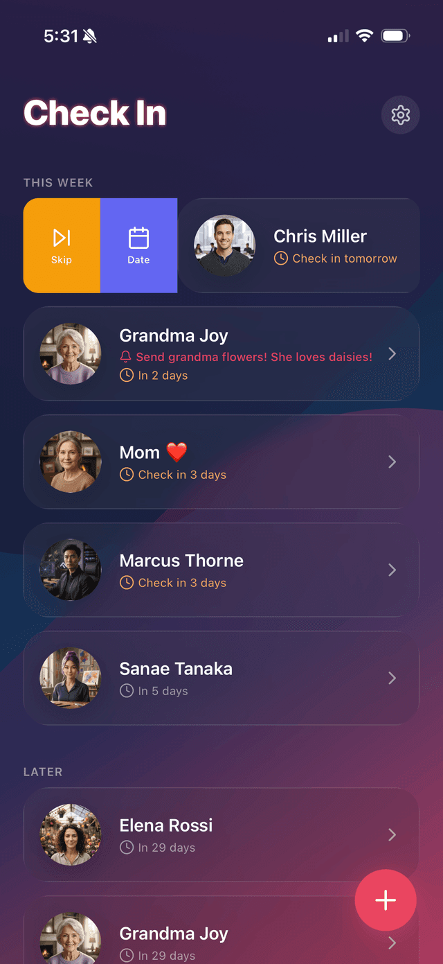 Swipe actions on reminder cards